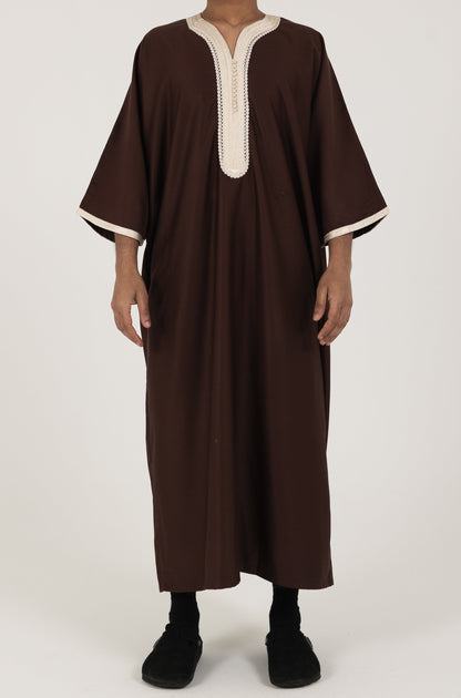 Premium Chocolate thobe with Cream embroidery