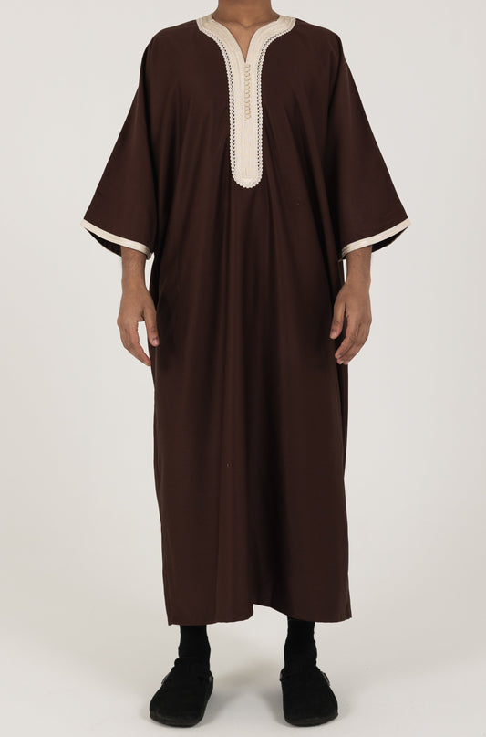 Premium Chocolate thobe with Cream embroidery