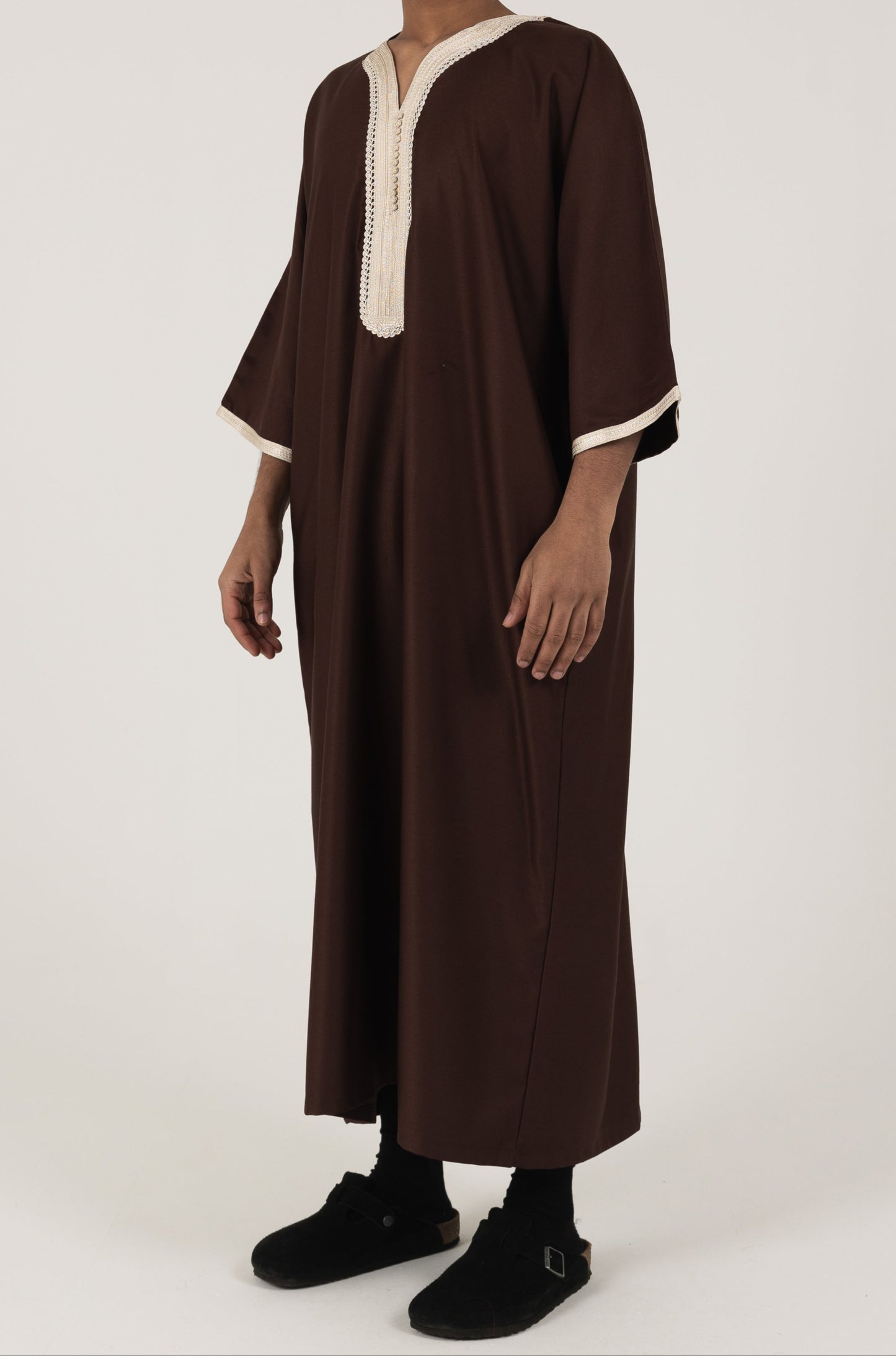 Premium Chocolate thobe with Cream embroidery