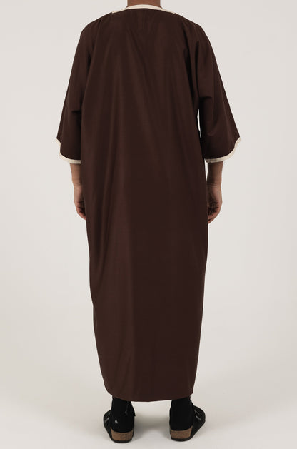 Premium Chocolate thobe with Cream embroidery